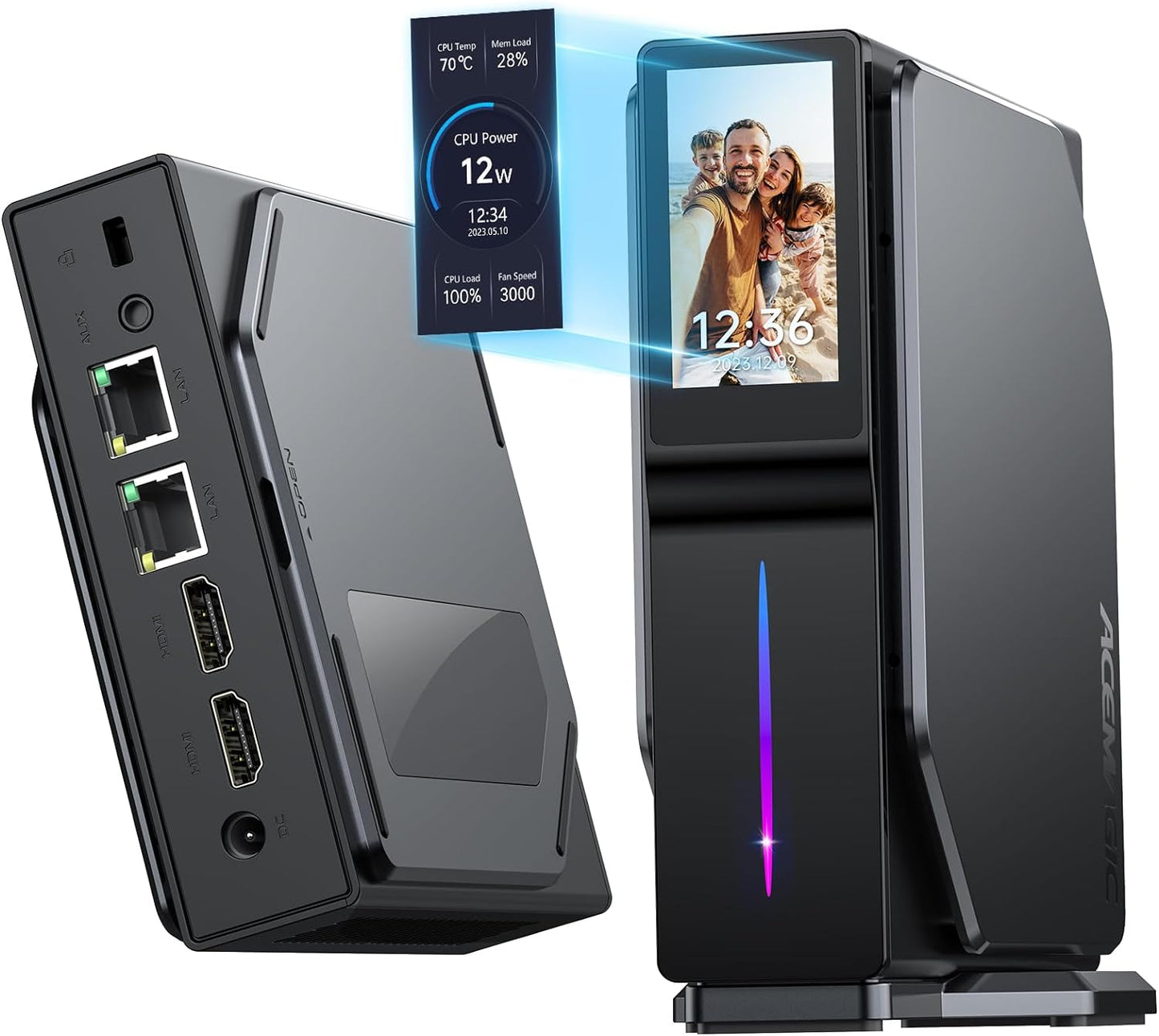 ACEMAGIC Xmas Gift S1 RGB Mini PC, 1024GB (1TB) M.2 NVMe SSD, Intel Alder Lake-N95 (up to 3.40GHz, 20W TDP) Mini Tower PC, 16GB DDR4 RAM Vertical Mini Computer, WiFi 6, Dual LAN, Home/Office