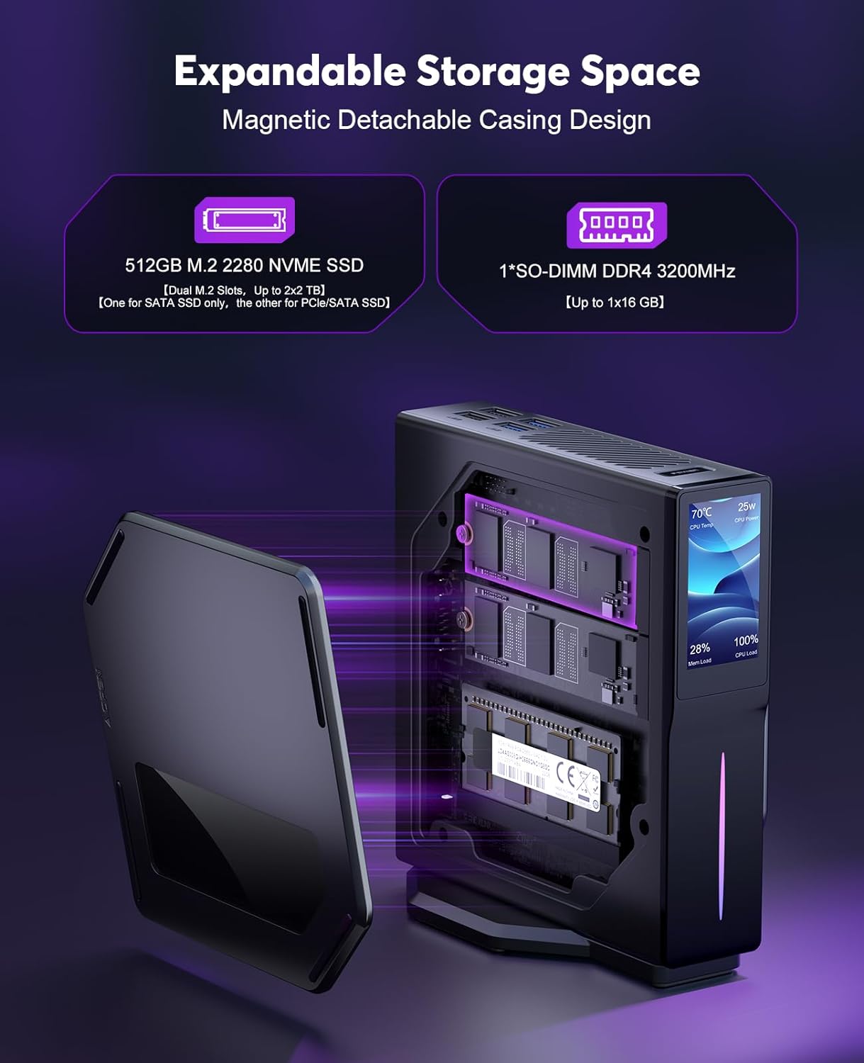 ACEMAGIC Xmas Gift S1 RGB Mini PC, 1024GB (1TB) M.2 NVMe SSD, Intel Alder Lake-N95 (up to 3.40GHz, 20W TDP) Mini Tower PC, 16GB DDR4 RAM Vertical Mini Computer, WiFi 6, Dual LAN, Home/Office